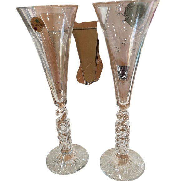 Cristal d Arques France 10 inch 2000 Millennium Champagne Flutes Set of 2 boxed - Picture 2 of 3